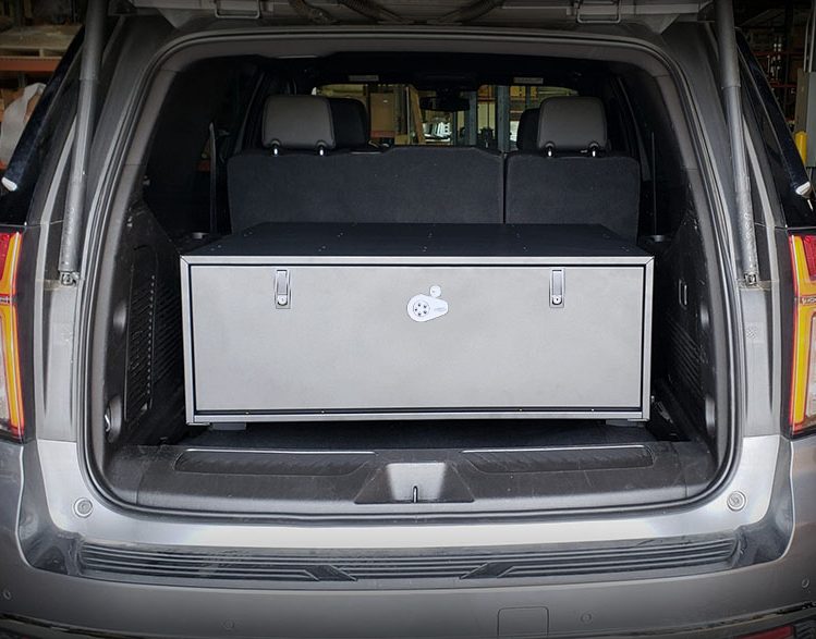 Center view of a large SUV box that is closed
